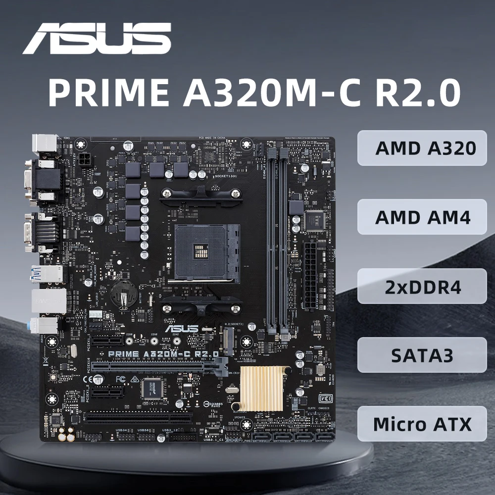 Placa base ASUS PRIME A320M-C R2.0 compatible con Ryzen 5 2600X 3600 5600G 5600X3D CPU DDR4 3200MHz AMD A320 M.2 NVME AM4