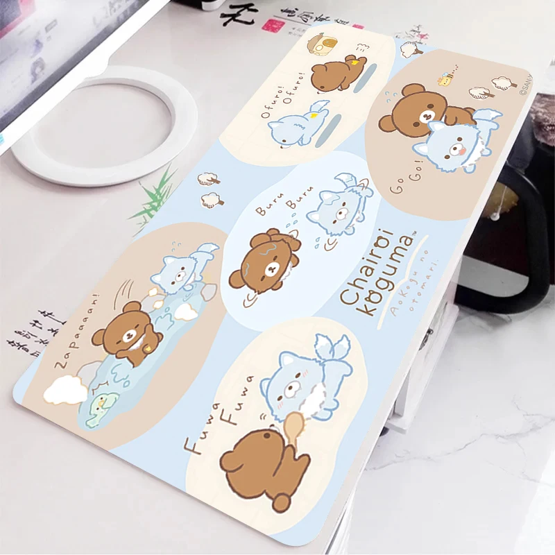 Alfombrilla grande para ratón Korilakkuma Rilakkuma, alfombrilla de escritorio de dibujos animados de Anime, accesorios de oficina Kawaii, alfombrilla para teclado extendida, alfombra antideslizante - imagen 3