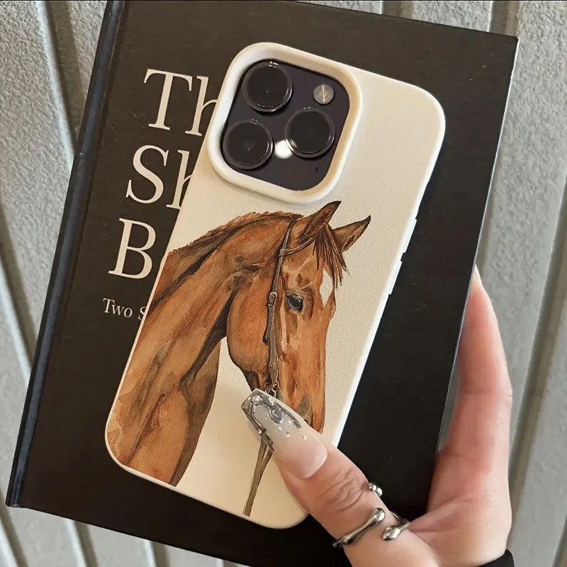 Funda de teléfono con textura de lichi y patrón de caballo marrón para iPhone 17 Pro Max 11 12 13 14 15 16 17 Air 15 14 Plus X XS XR 16E, funda suave - imagen 3