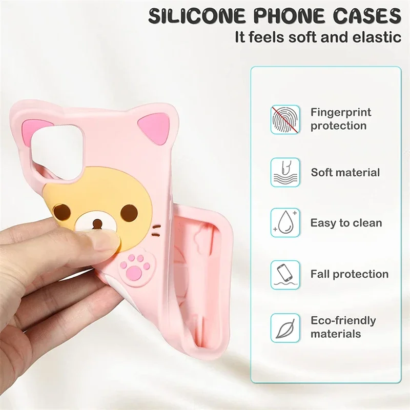 Funda de silicona suave Kawaii con bonito dibujo de oso rosa en 3D para Samsung Galaxy S23 S24 Plus S22 Ultra A53 S24Ultra S23Ultra, funda divertida - imagen 3