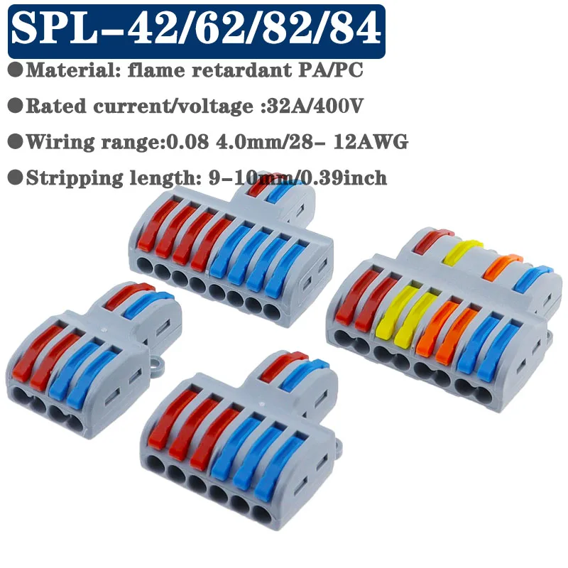 Conector de cableado rápido 1 en salida múltiple, divisor Universal, cable de cableado Push-in, bloque de terminales doméstico a tope combinado SPL 222 - imagen 4