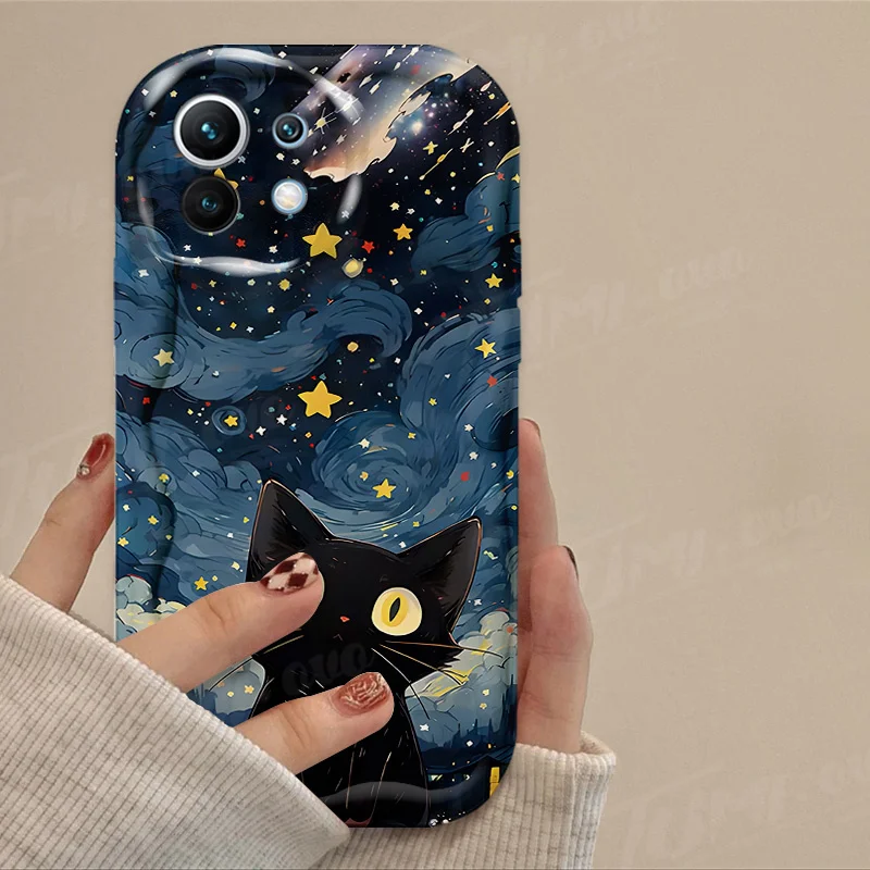 Funda 3D con dibujo de gato estrellado para móvil, carcasa para Xiaomi 13T, 12T, 14, 13, 12, 11 Lite, 5G, NE, 10T, POCO X5, X6 Pro, X3, NFC, X4, GT, F3, F4, F5, F6, M6, M5S, C65 - imagen 4