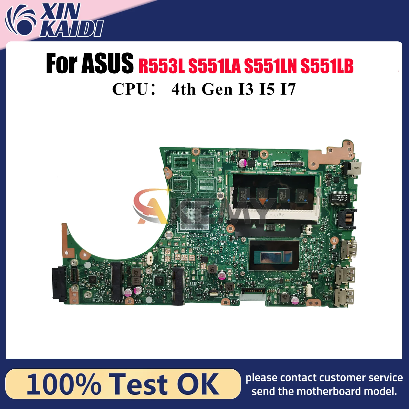 Placa base para ordenador portátil S551LA para ASUS VivoBook R553L S551LB S551L S551LA S551LN placa base para portátil con CPU I3 I5 I7 100% pruebas OK