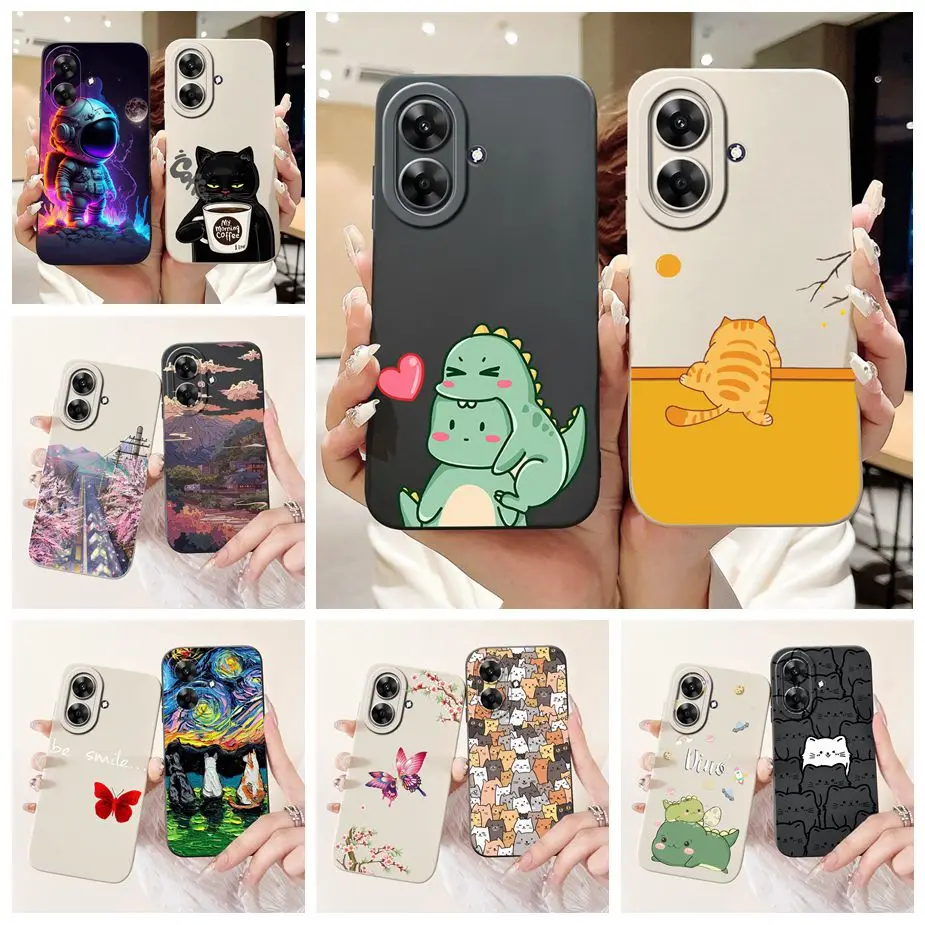 Para Realme Note 60 funda bonita de dibujos animados de dinosaurio funda de teléfono de protección completa para cámara para Realme Note 50 Note50 Note60 bolsas suaves