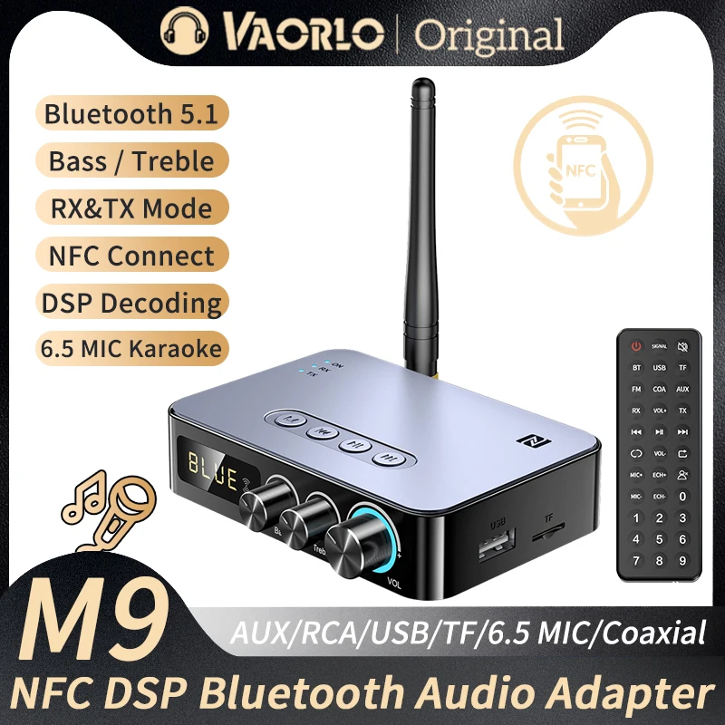 Transmisor receptor de Audio Bluetooth M9/M9Pro, adaptador inalámbrico DSP NFC/AUX/RCA/USB U-Disk/TF/6,5 micrófono Karaoke/Coaxial/Radio FM - imagen 3