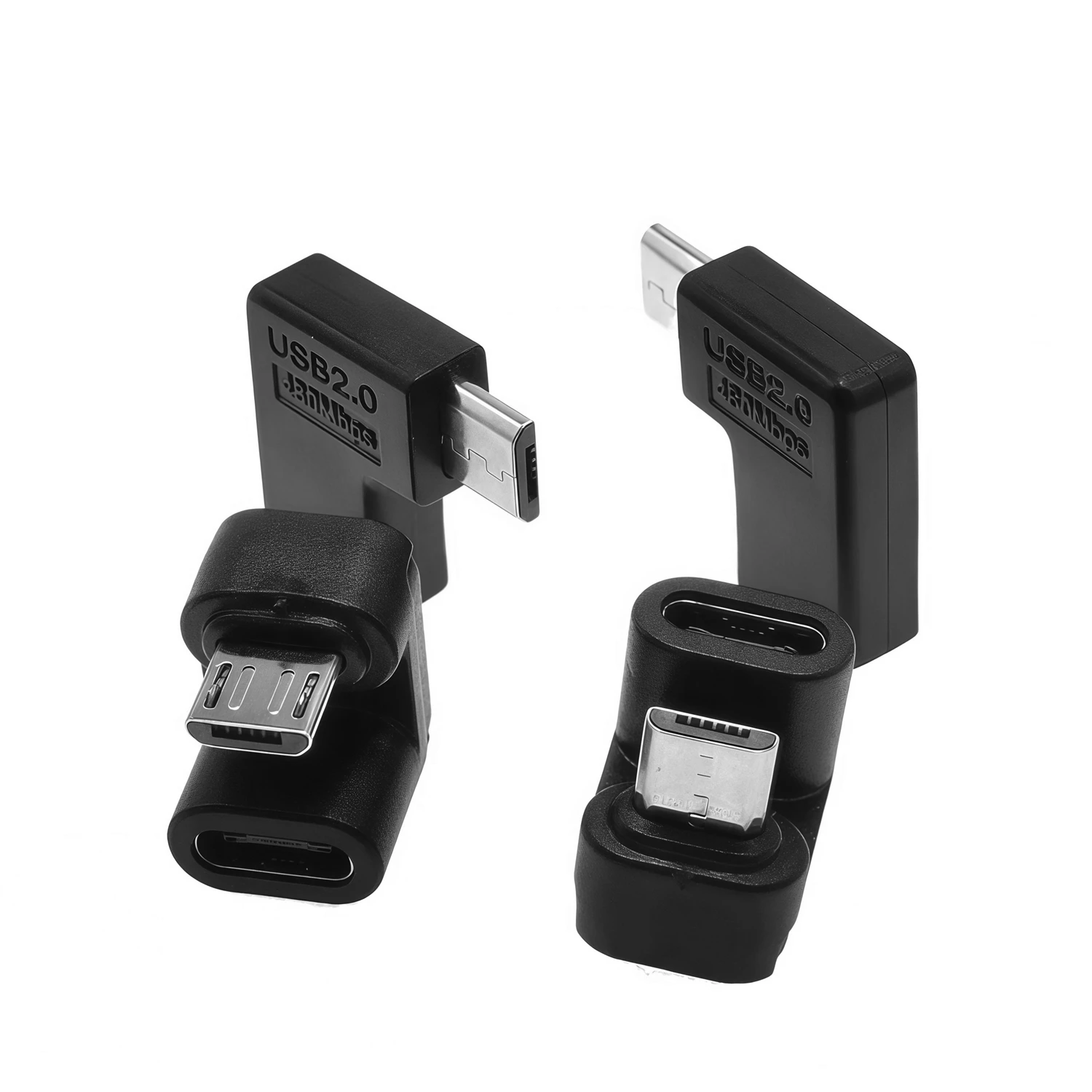 1 Uds tipo C hembra a Micro USB macho convertidor 480mbps tipo C a Micro USB ángulo de 90 grados para conector de extensión USB C - imagen 2