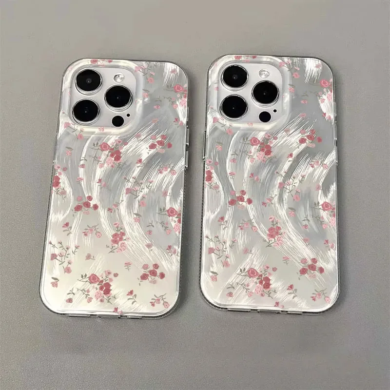 Funda de teléfono para iPhone 16 15 Pro Max 16E 14 13 12 11 XS XR funda de flores pequeñas rosas para iPhone 7 8 Plus SE2