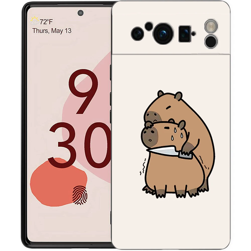 Bonita funda de teléfono Capybara para Google Pixel 9 8 7 6 Pro XL 8A 7A 6A TPU carcasa suave a prueba de golpes cubierta negra - imagen 5