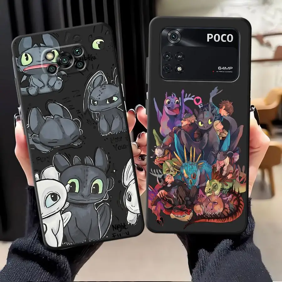 Funda para Xiaomi Poco X3 X4 X5 X7 Pro C61 F3 C71 M5 M3 M4 M7 Pro C75 F1 C40 C50 funda negra suave para teléfono dibujos animados lindo dragón