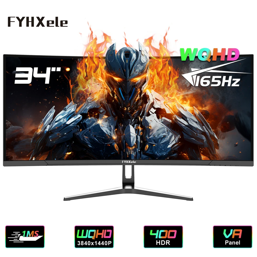 FYHXele Monitor de 34 pulgadas 165Hz VA WQHD pantalla amplia de escritorio 21:9 LED pantalla de ordenador para jugadores 1500R curvada DP/3440*1440