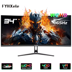 FYHXele Monitor Gaming Curvo 34'' 165Hz WQHD 21:9 VA 1500R con DP