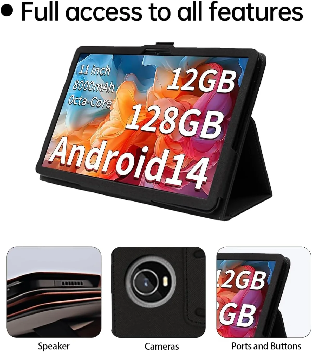 Funda con tapa para COLORROOM C5 11 "2024 Folio Stand Funda de cuero Pu con correa de mano para TUOHAITIME K10/JIKOCXN C5/Aiprotablet C5 - imagen 2