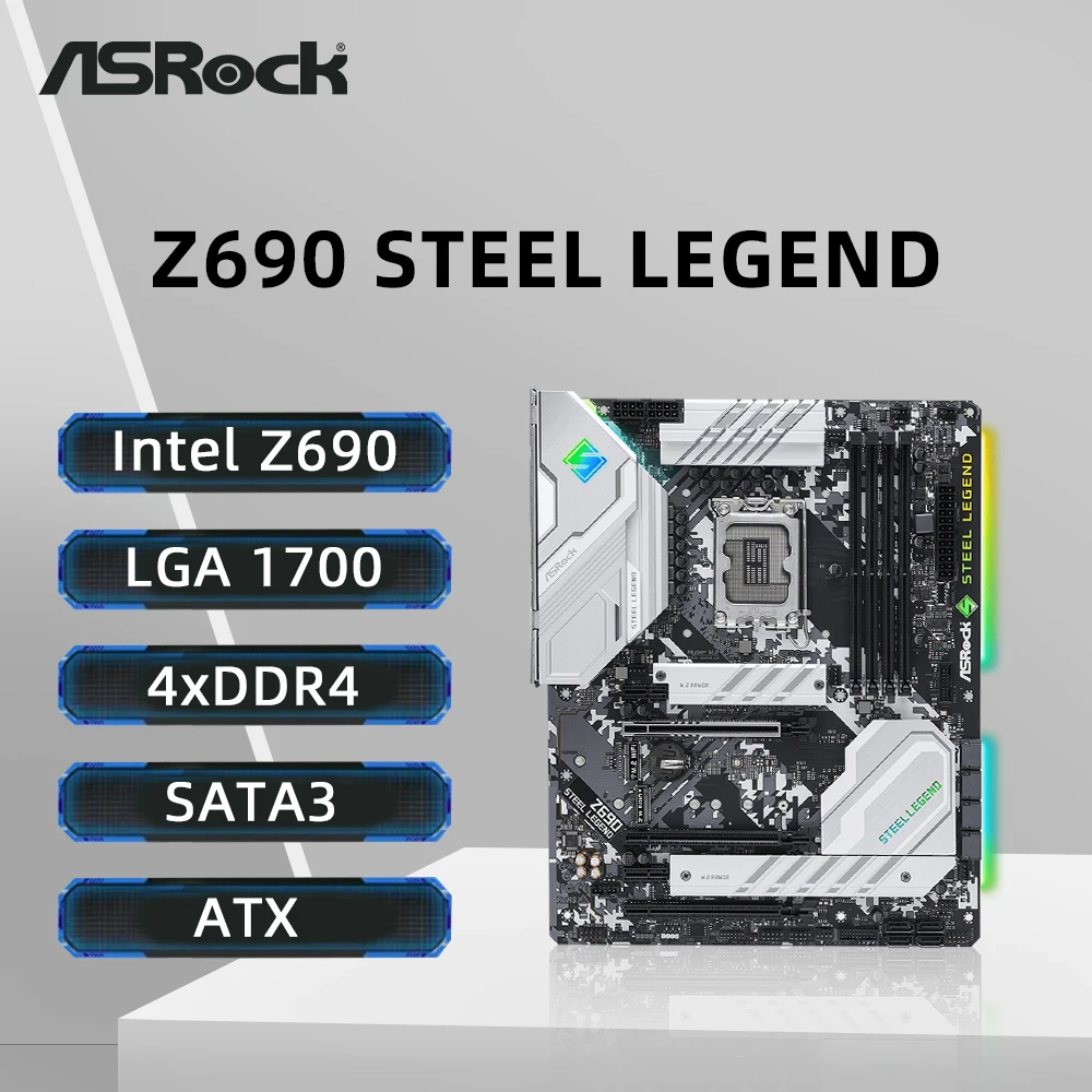 Placa base ASRock Z690 STEEL LEGEND compatible con i9-14900F i7-12700K i5-12400F CPU 4xDDR4 M.2 PCIe 5,0 ATX LGA1700 Z690