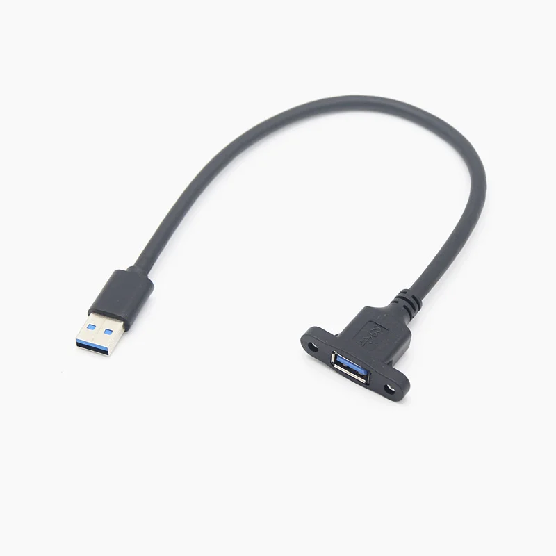 Cable de extensión USB 3,0/2,0 de 30cm, 60cm, 100cm, 150cm con orificio para tornillo de oreja, puede fijar Cable de datos USB macho a hembra de alta velocidad