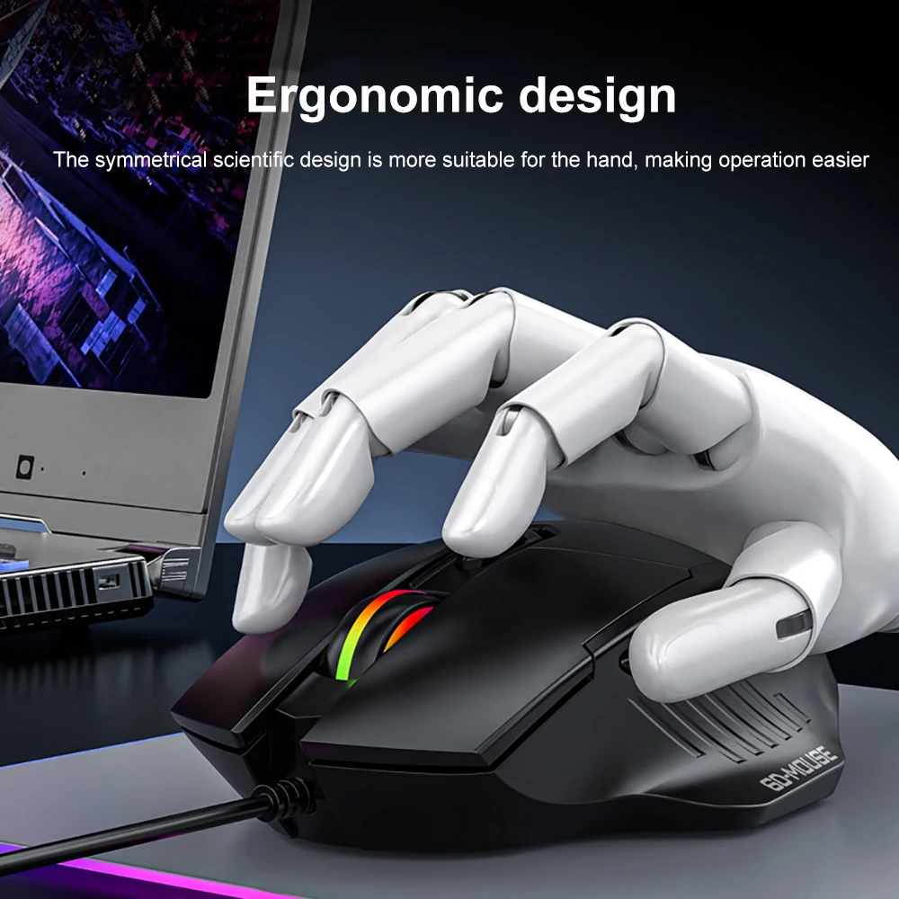 Ratón con cable KEBIDUMEI, ratón para juegos de 7200DPI, 6 botones, ratón ergonómico, ratón óptico silencioso, Plug and Play para Android, Windows, MacOS - imagen 5