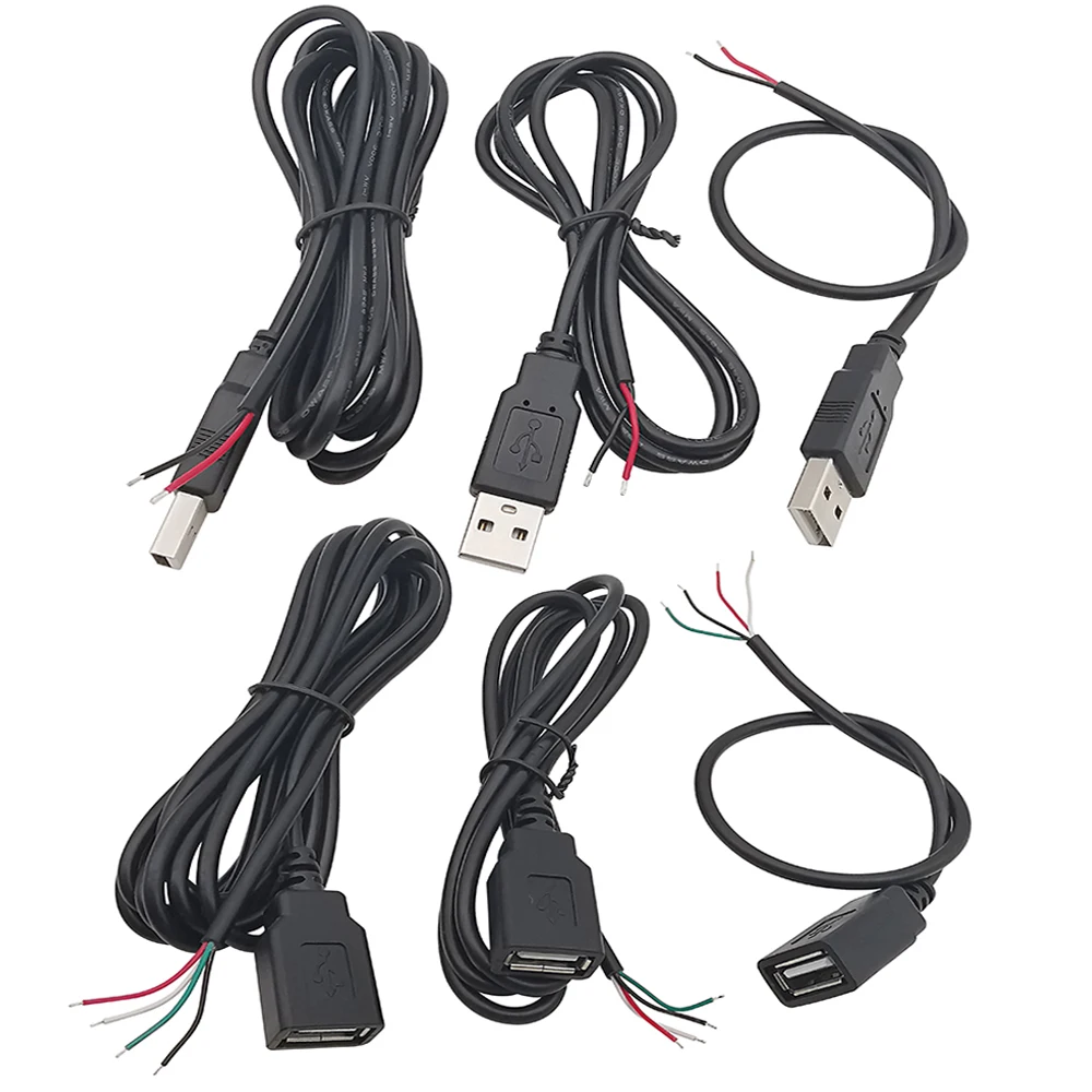 1 Uds. Cable de 2 pines y 4 pines 5V USB 2,0 tipo A enchufe macho hembra Cable de alimentación conector de carga Cable de extensión DIY 0,3 m 1m 2m