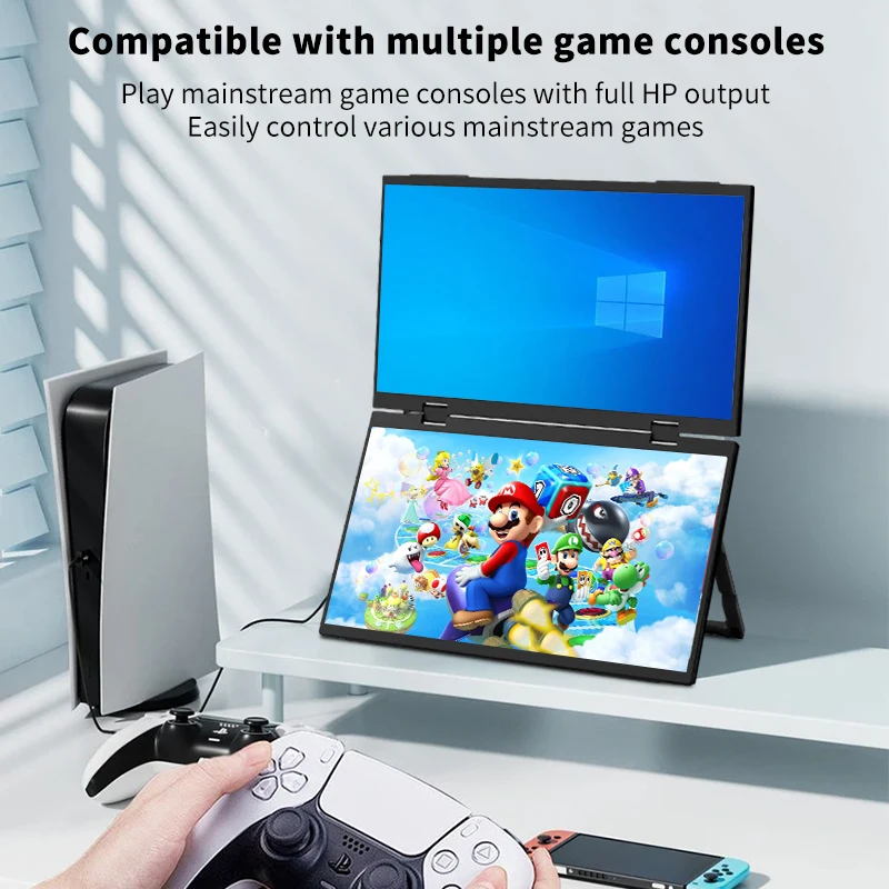 HGFRTEE Monitor portátil dual de 15,6 pulgadas para extensor de pantalla de computadora portátil apilable plegable 315 °   Pantalla triple apilada plegable - imagen 5