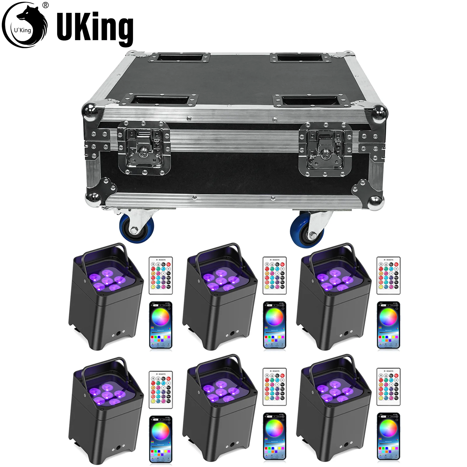 U'King 6 uds 6X18W LED RGBWA + UV batería recargable Par luces con Flightcase recargable conjunto para DJ Disco boda fiesta Bar