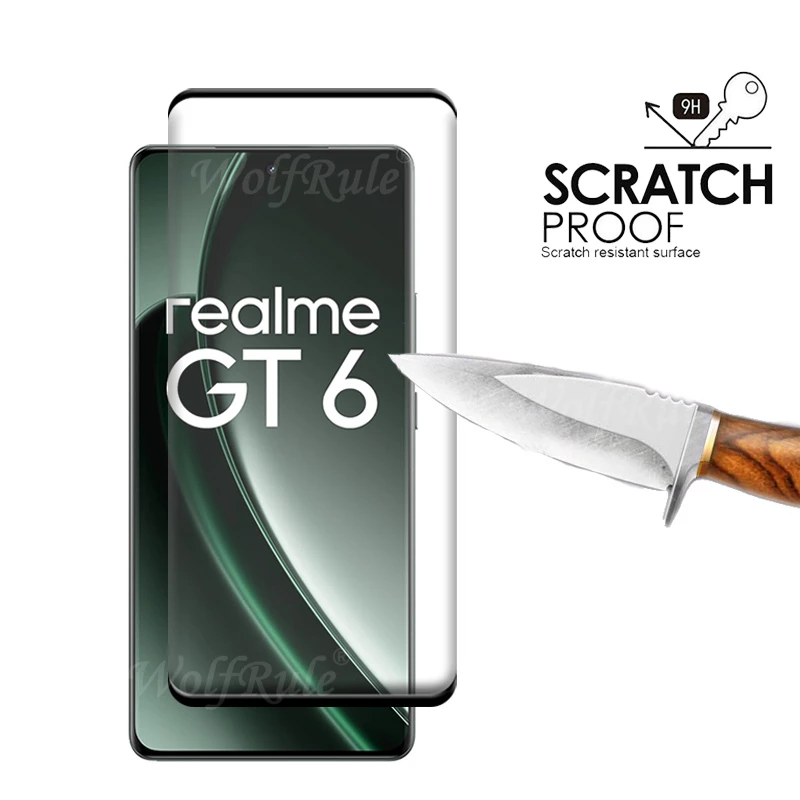 Protector de pantalla de vidrio templado 6 en 1 para Realme GT 6, cubierta completa curvada 9H, Realme OPPO, GT 6, 6 T, Realme - imagen 4