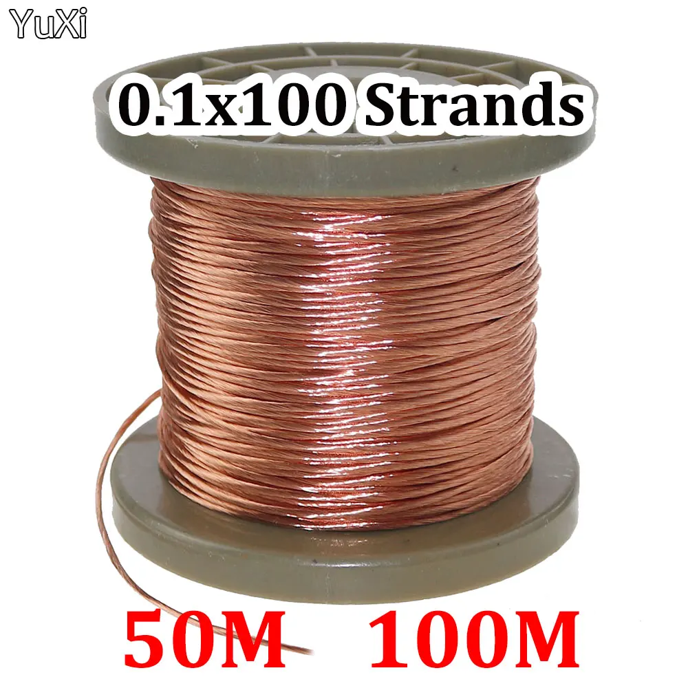 YUXI 0,1x100 hebras 50M 100M Litz alambre trenzado alambre de cobre esmaltado/cable trenzado de múltiples hebras