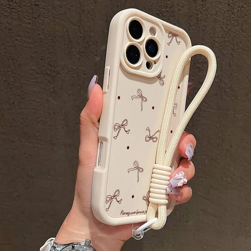 Cute Polka Dot Bow Pattern Soft Lanyard Phone Case For Xiaomi Poco X6 X5 F6 M6 Pro 4G Mi 14 13 12 11 Lite 5G 13T 14T Pro Cover - imagen 3