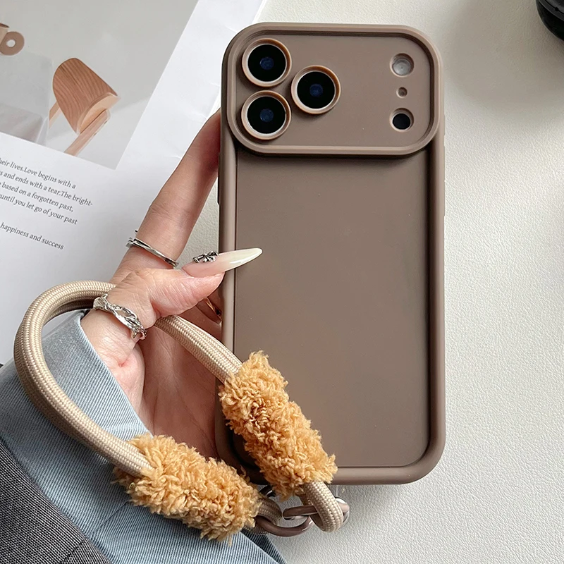 Funda de teléfono de lujo de Color caramelo para Xiaomi Redmi Note 14 13 12 Pro Plus 5G 13 12S Redmi 12 14C funda de correa colgante de muñeca de felpa suave - imagen 3