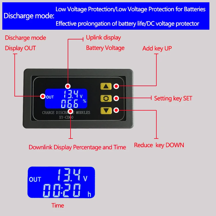 Módulo de Control de carga de batería de XY-CD60, totalmente alimentado, protección de voltaje CC, Protector de subtensión y despletón - imagen 4