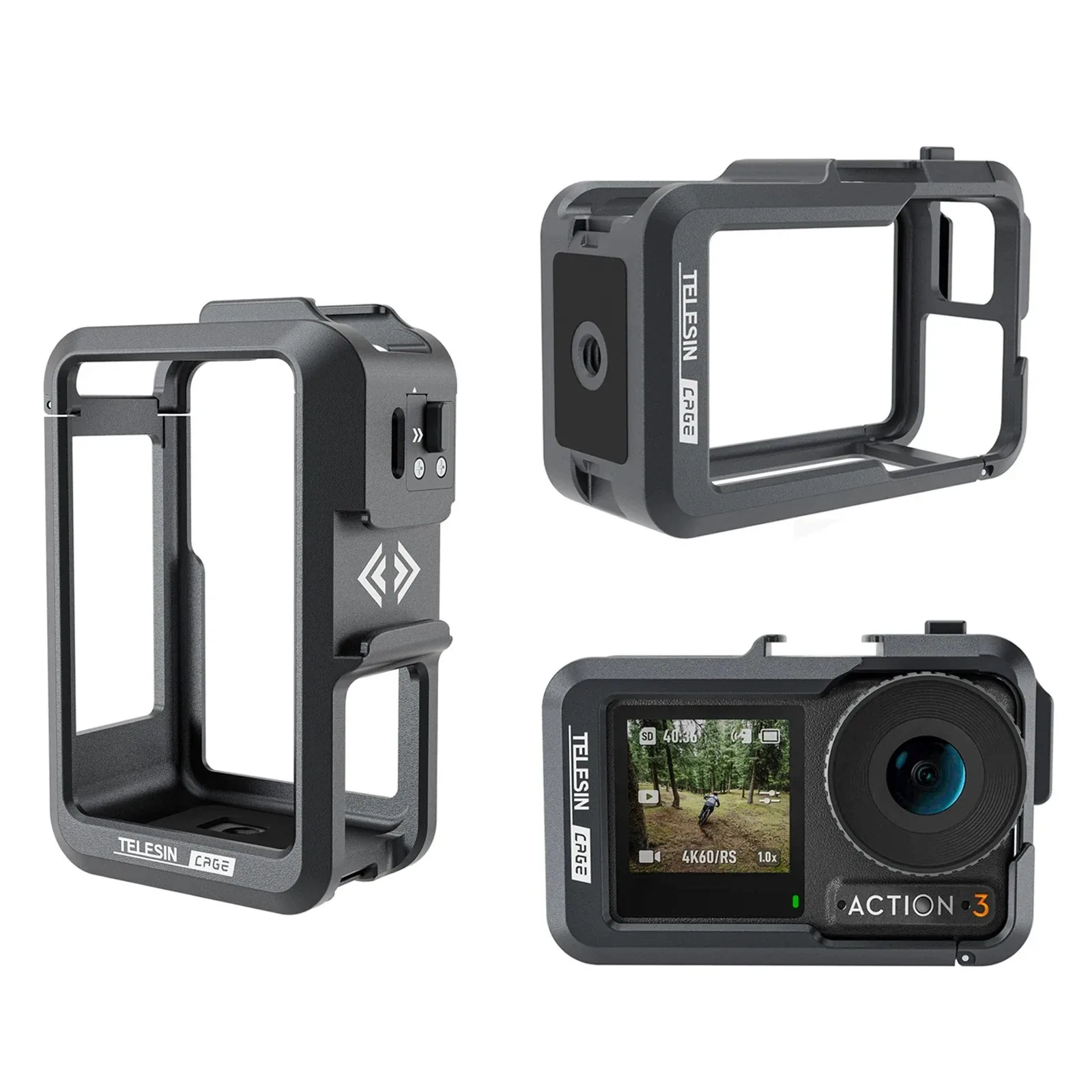 TELESIN-funda protectora de aleación de aluminio para cámara DJI Osmo Action 4, 3, jaula de Metal, montaje de liberación rápida con zapata fría doble - imagen 2