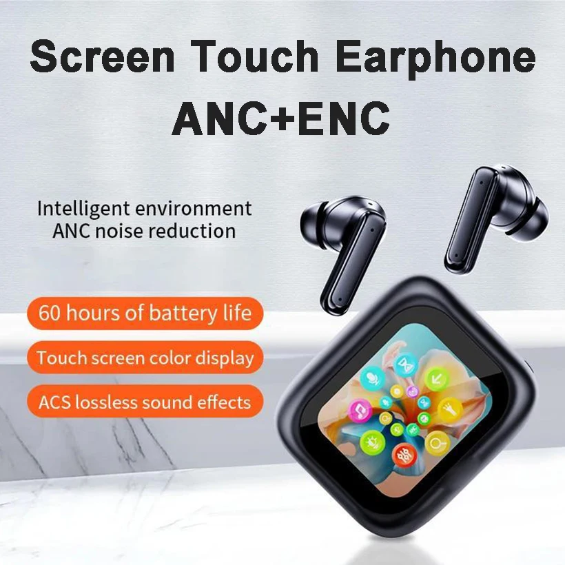 Auriculares Bluetooth M6 TWS ANC con pantalla táctil inteligente, auriculares de música con cancelación activa de ruido para IPad, teléfono y portátil