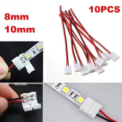 10 Uds. Conectores de luz de tira Led de 2 pines sin soldadura conector de cable de alimentación de 8mm/10mm para cinta PCB de cable de tira Led 2835/5050