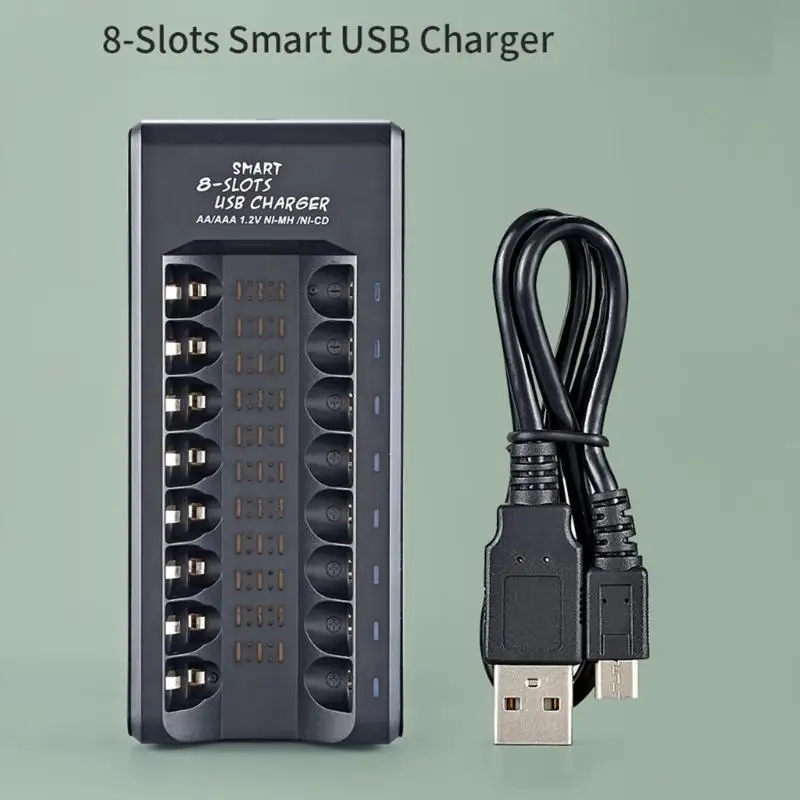 Cargador batería USB R53C para 1.2V Doble/Triple A Batería 8 Slots carga ranuras avanzadas para cargar seguro - imagen 4