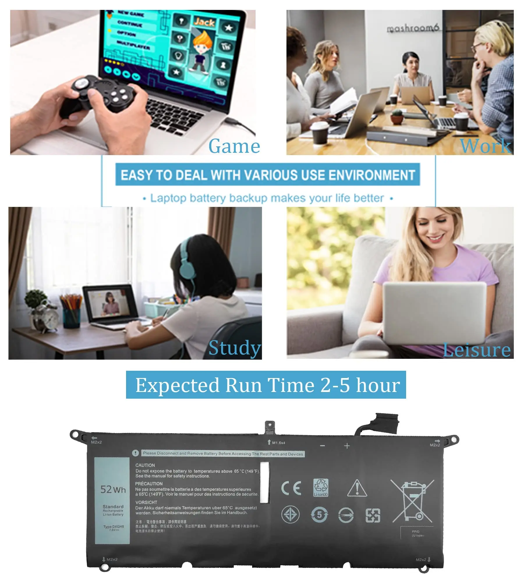 Batería DXGH8 para Dell XPS 13 9370 9380 2019 Inspiron 13 7390 7391 2 en 1 5390 5391 7490 Latitude 3301 E3301 Vostro 5390 5391 - imagen 5