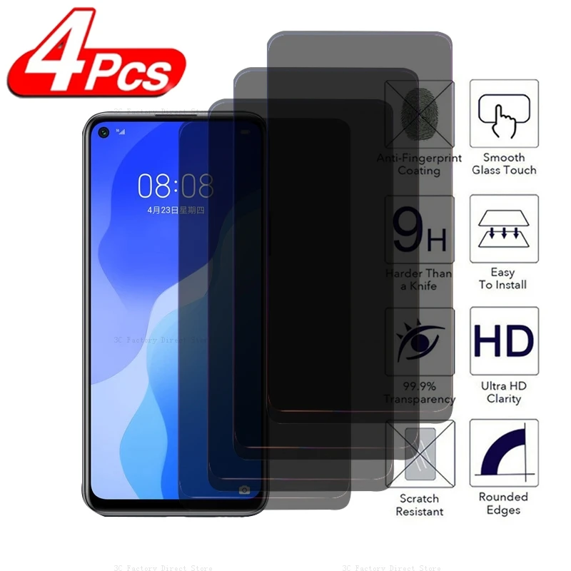 4 Uds vidrio templado de privacidad para Huawei P40 P30 P20 Lite E 5G 4G Protector de pantalla antiespía para Huawei P Smart 2019 2020 2021 Z