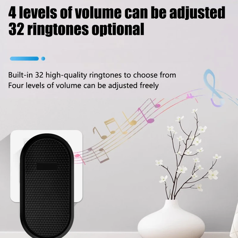 Timbre inalámbrico para el hogar, 32 canciones, botón impermeable, timbre de bienvenida, alarma inteligente con batería - imagen 4