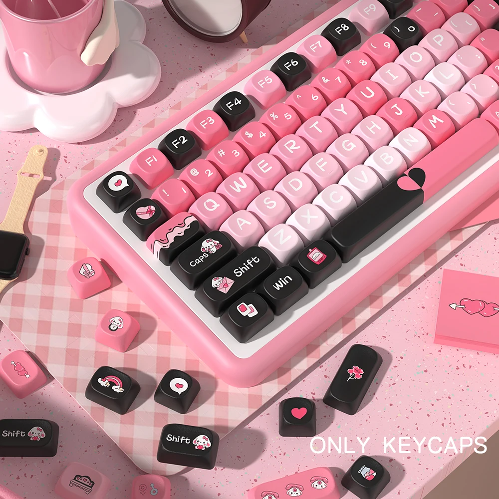 Teclas de corazón rosa con perfil MOA de 145 teclas, teclas PBT de aduana espacial 7U para teclado mecánico de jugador Cherry Mx Switch, teclas MCA - imagen 5