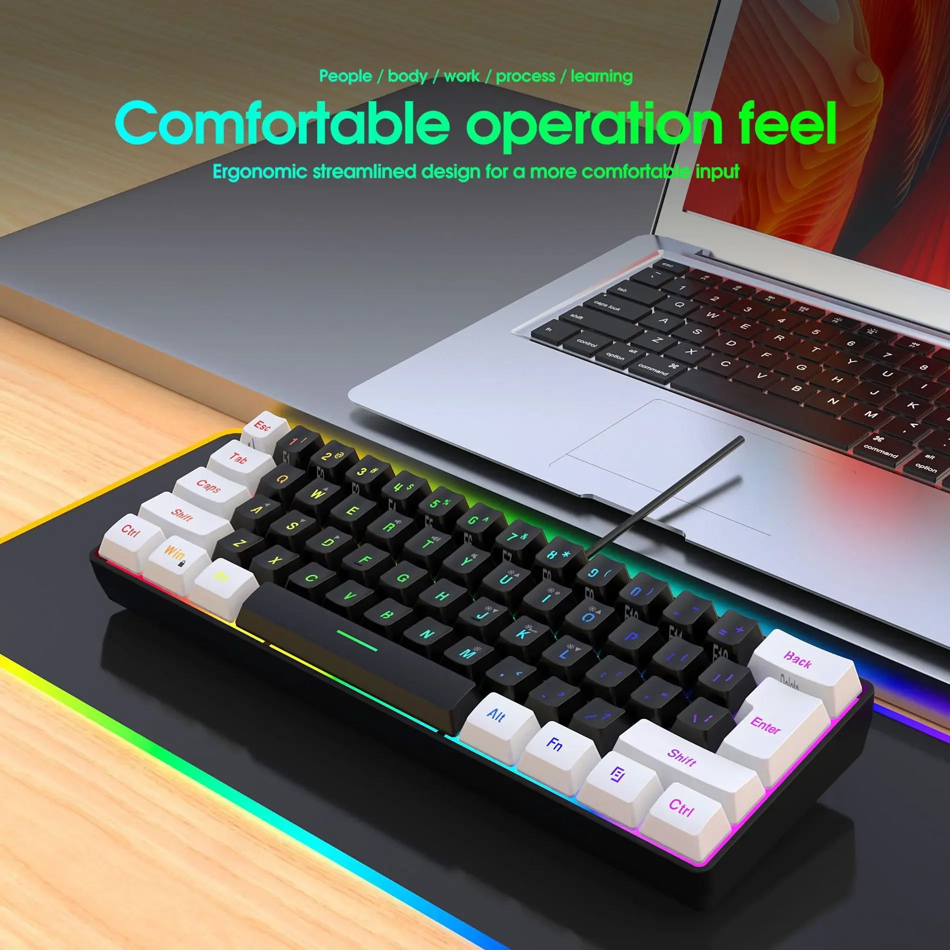 Teclado gaming pc Teclados retroiluminados rosas 61 teclas mini computadora 60% Musical Usb lady ergonómico oficina Teclado con cable portátil - imagen 4