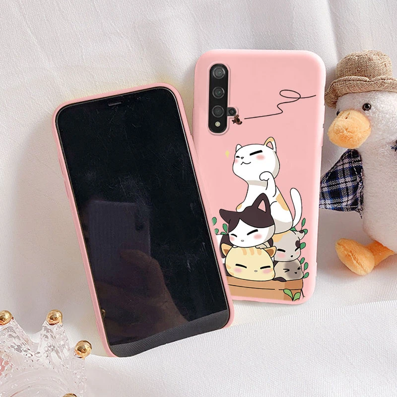 Funda de teléfono de flores para Honor 20 Capa, cubierta trasera de silicona suave, lindo gato, oso, bolsos de Coque - imagen 3