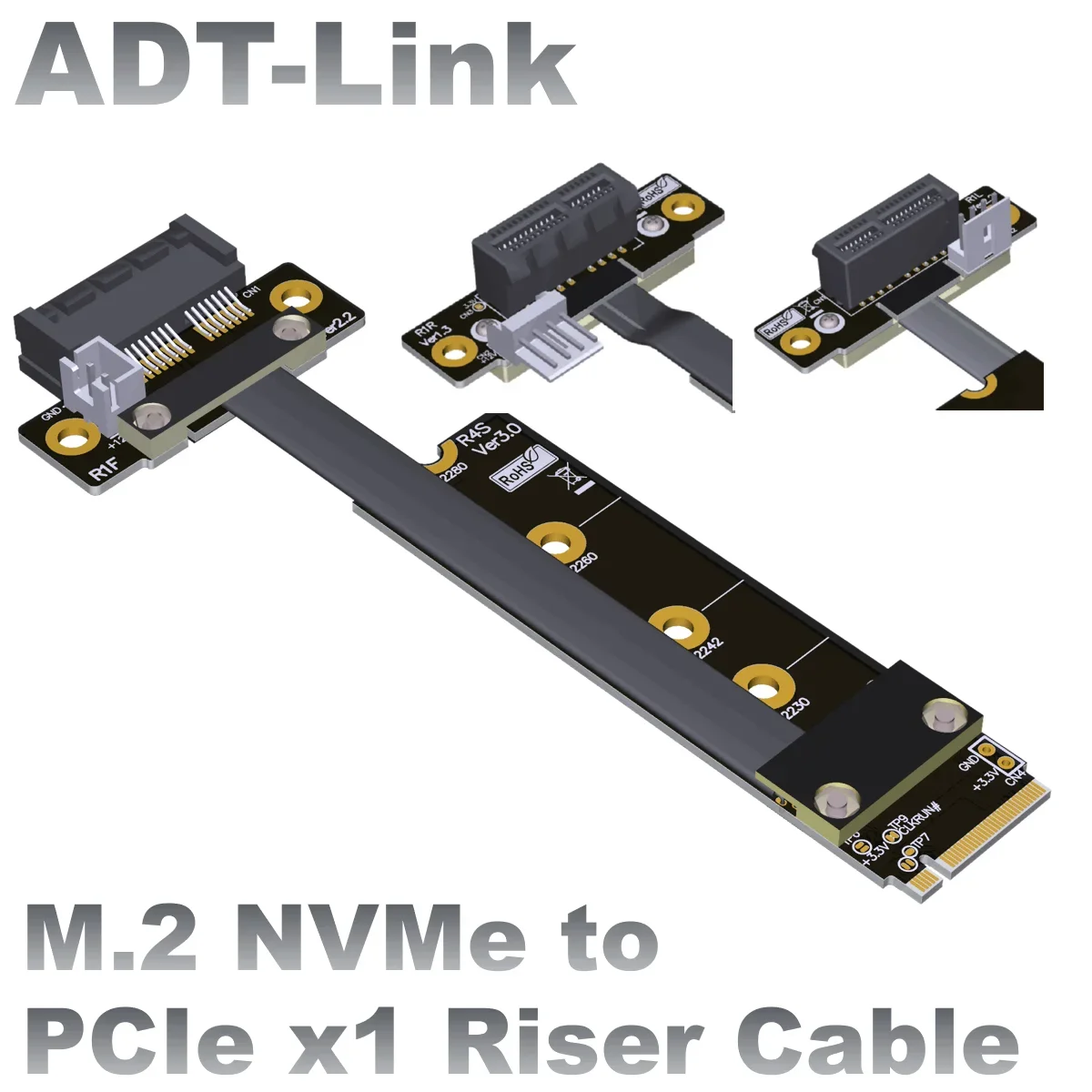 Cable elevador ADT-Link M.2 NVMe a PCIe 3,0 x1 para adaptador de tarjeta de captura/audio LAN inalámbrico USB PCI-Express 1x cable de alimentación Sata de 4 pines - imagen 2
