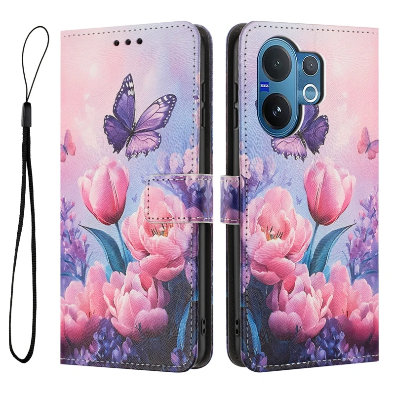 Para Vivo V60 5G Funda protectora tipo billetera Funda de teléfono para vivo v60 Funda VIVOV60 V 60 V2511 Patrón pintado Funda de cuero con tapa Coque - imagen 3