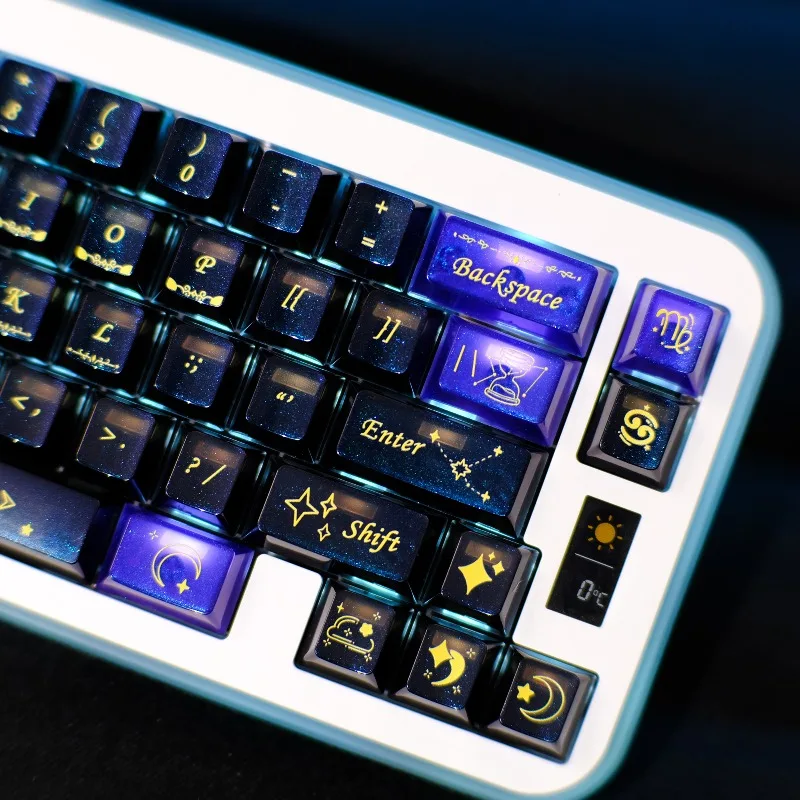 Juego de teclas con tema translúcido de estrellas brillantes, tapas de teclado con perfil de cereza con estampado UV de 138 teclas para accesorios de teclado mecánico - imagen 3