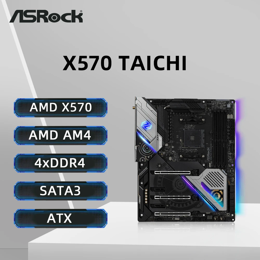 Placa base ASRock X570 TAICHI compatible con 5500 5600X 5700X3D 5800X3D CPU 4xDDR4 3200MHz 128GB NVME M.2 HDMI ATX AMD AM4