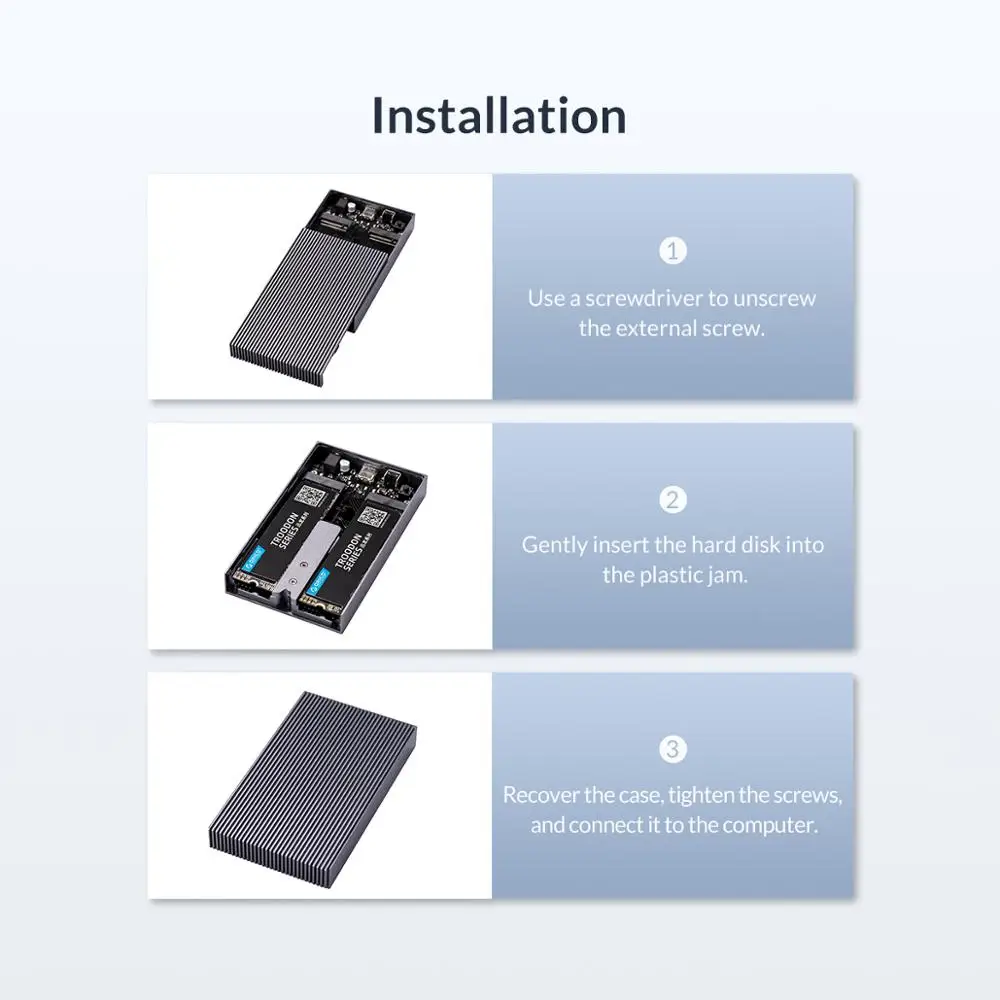 ORICO-carcasa de aluminio M.2 NVME SSD de doble bahía, USB C 3,1 Gen2, 10Gbps, para llave M y llave M/B NVME PCIe SSD con adaptador de corriente 5V4A - imagen 5