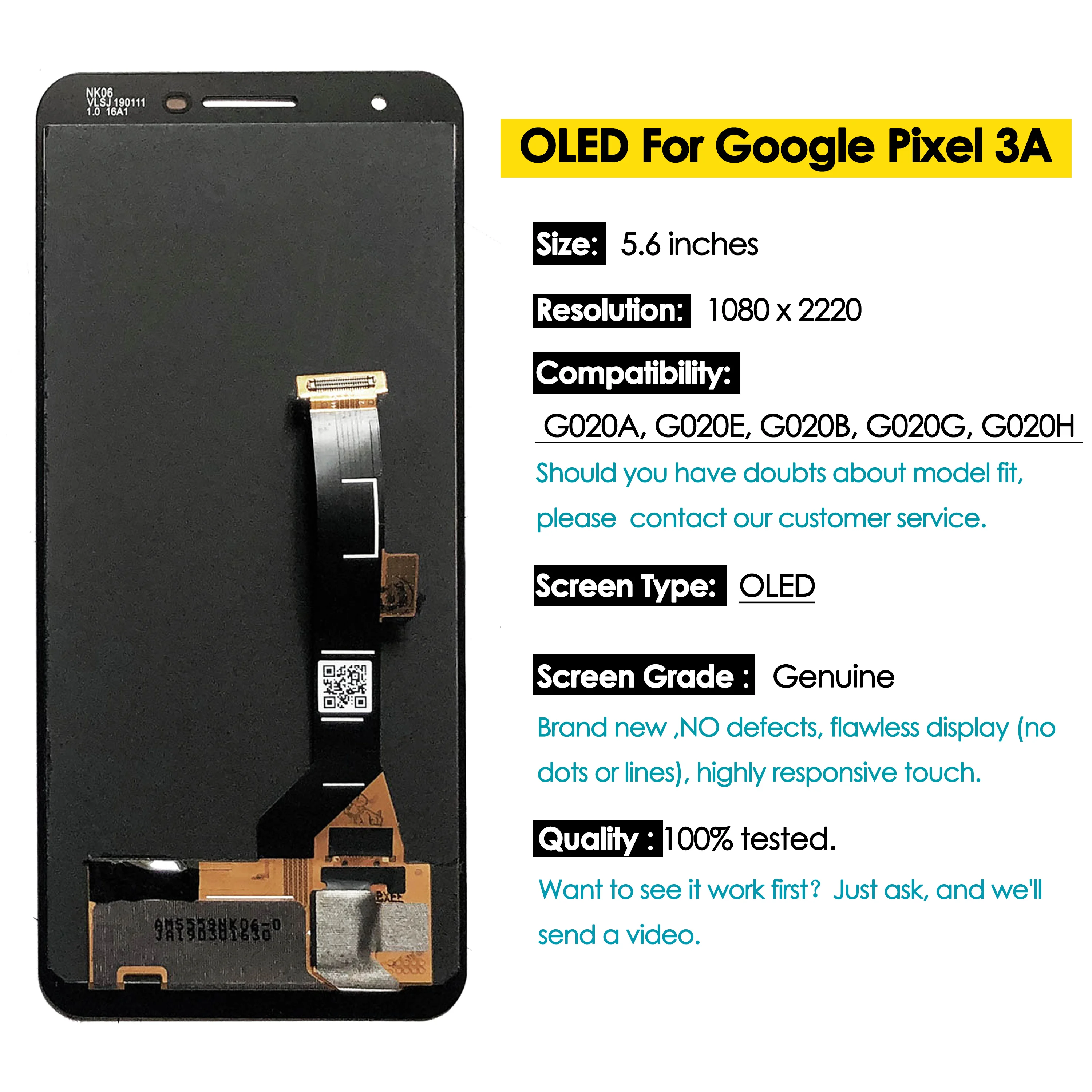 OEM OLED para Google Pixel 3A pantalla LCD MONTAJE DE digitalizador táctil reparación de reemplazo de pantalla G020A, G020E, G020B, G020G, G020H - imagen 2