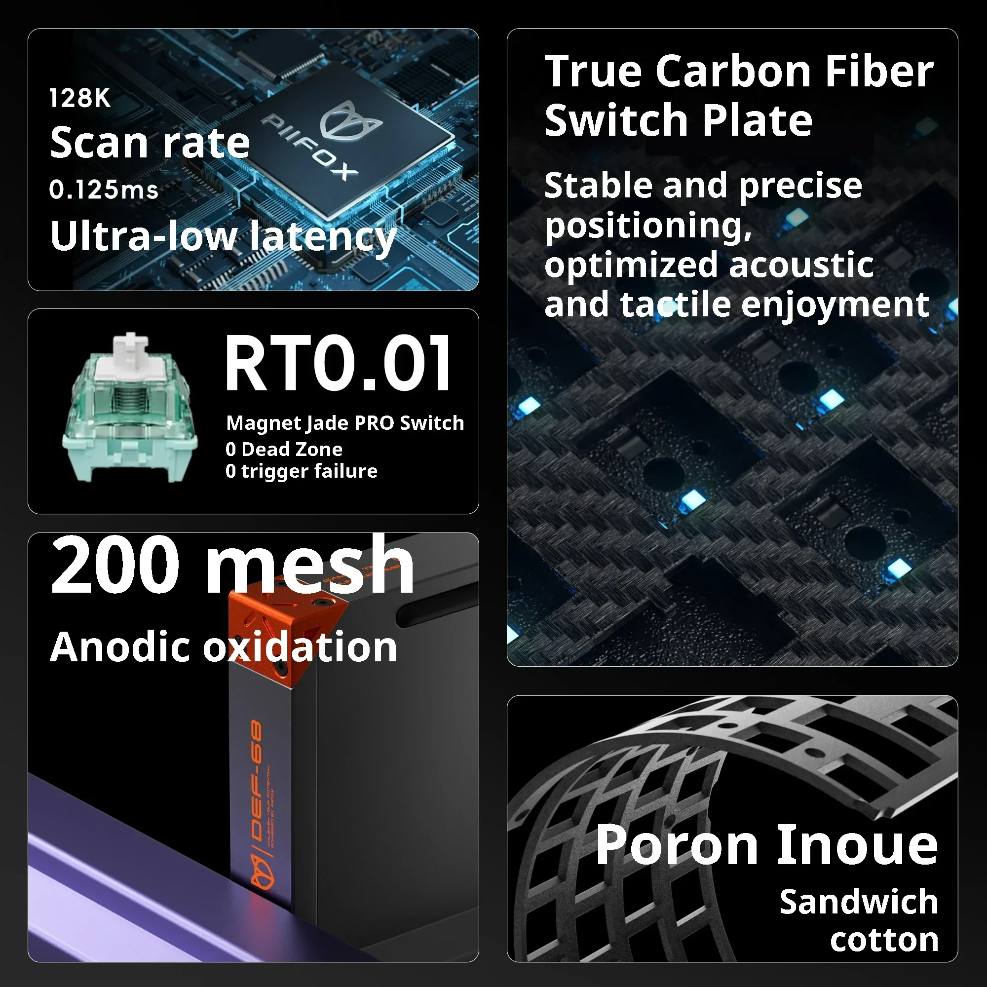 PIIFOX DEF68 Teclado mecánico magnético de aluminio para juegos disparador rápido 0,01mm 8K retorno 0,125 ms retardo 128K teclado de jugador de escaneo - imagen 3