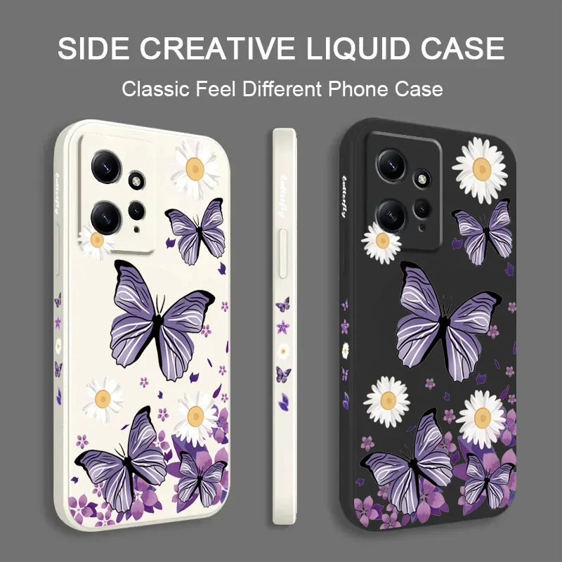 Funda de teléfono cuadrada de silicona con mariposas moradas para Xiaomi Redmi Note 13 12 Pro Plus 5G 13 12S 12 11S 11 10S 10 Redmi 12 4G - imagen 3