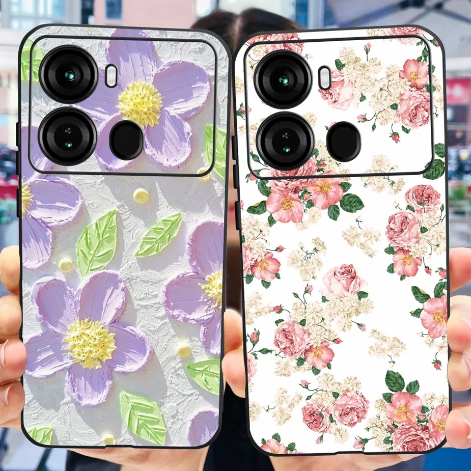 Funda de silicona blanda transparente para teléfono, carcasa trasera de lujo con flores pintadas para Itel P40 Pro P40 + P683L - imagen 4