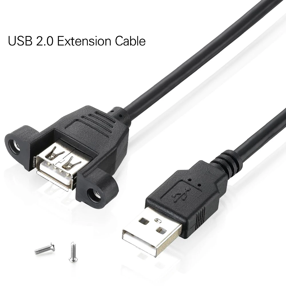 Cable de extensión USB 2,0 macho a hembra con lámina de montaje en Panel de tornillo + blindado trenzado 30cm 50cm 60cm 100cm 150cm 200cm