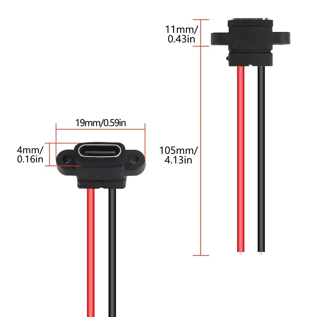 5/10/15 Uds. Chasis hembra tipo C negro plano conector hembra tipo C de 2 pines puerto de carga hembra enchufe de cargador de USB-C 3A - imagen 4