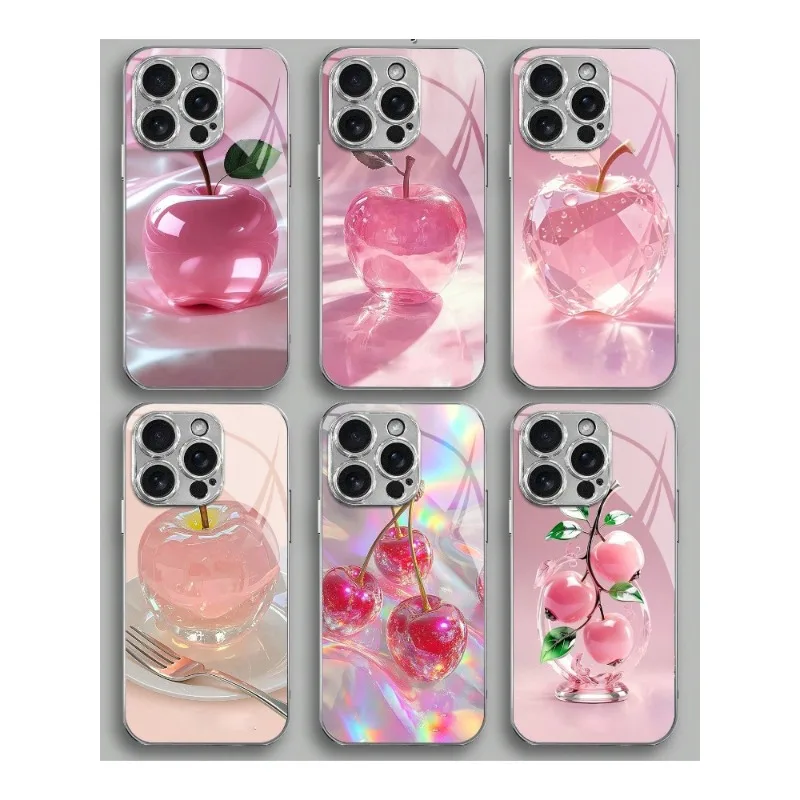 Cristal transparente Apple rojo hermoso patrón precioso chapado en vidrio para iPhone funda para 11/12/13/14/15/16/17 Pro MAX