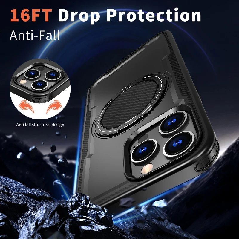 Magsafe Magnético 360 °   Funda de teléfono con anillo de soporte de Metal giratorio para iPhone 16 Pro Max E 14 11 12 13 15 Pro Max - imagen 2